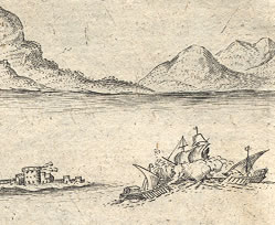 image: Romantic landscape with ship